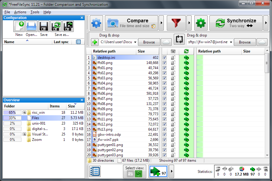 Comparison view, ready to sync