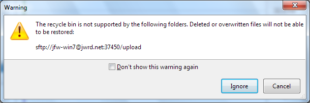 Recycle bin not supported warning on locally deleted files